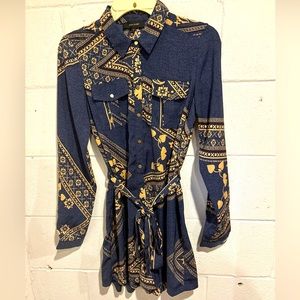 River Island long sleeve romper dress denim look belted